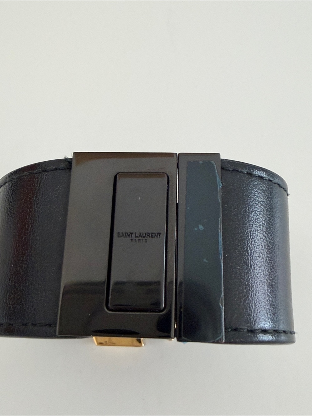 Saint Laurent Black Leather Cuff with Gold YSL Logo - Picture 4 of 4